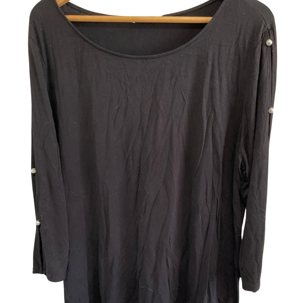 Black 3/4 Sleeve Tee w/ Faux Pearl Accents
